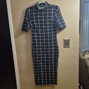 SHEIN Black and White Checkered Midi Dress